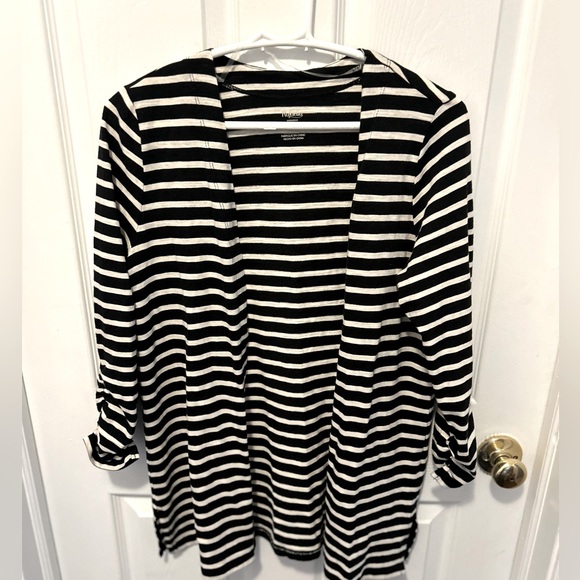 Rafaella Sweaters - Black and white stripped cardigan